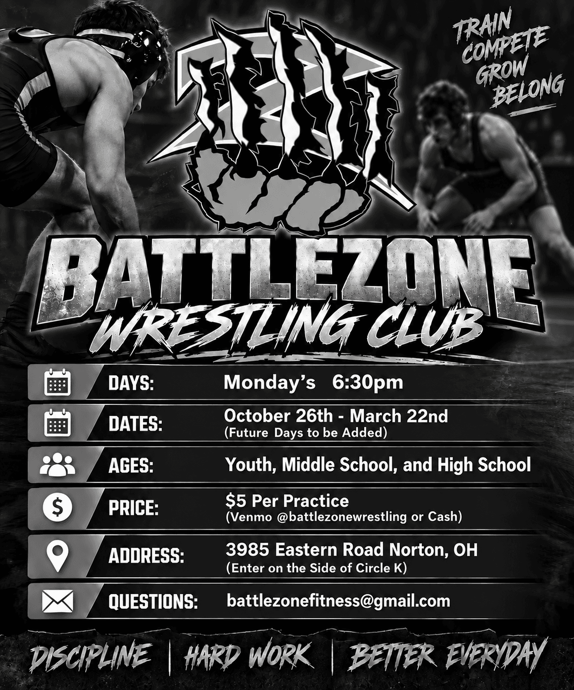 Exterior or interior of Battlezone Wrestling Inc.